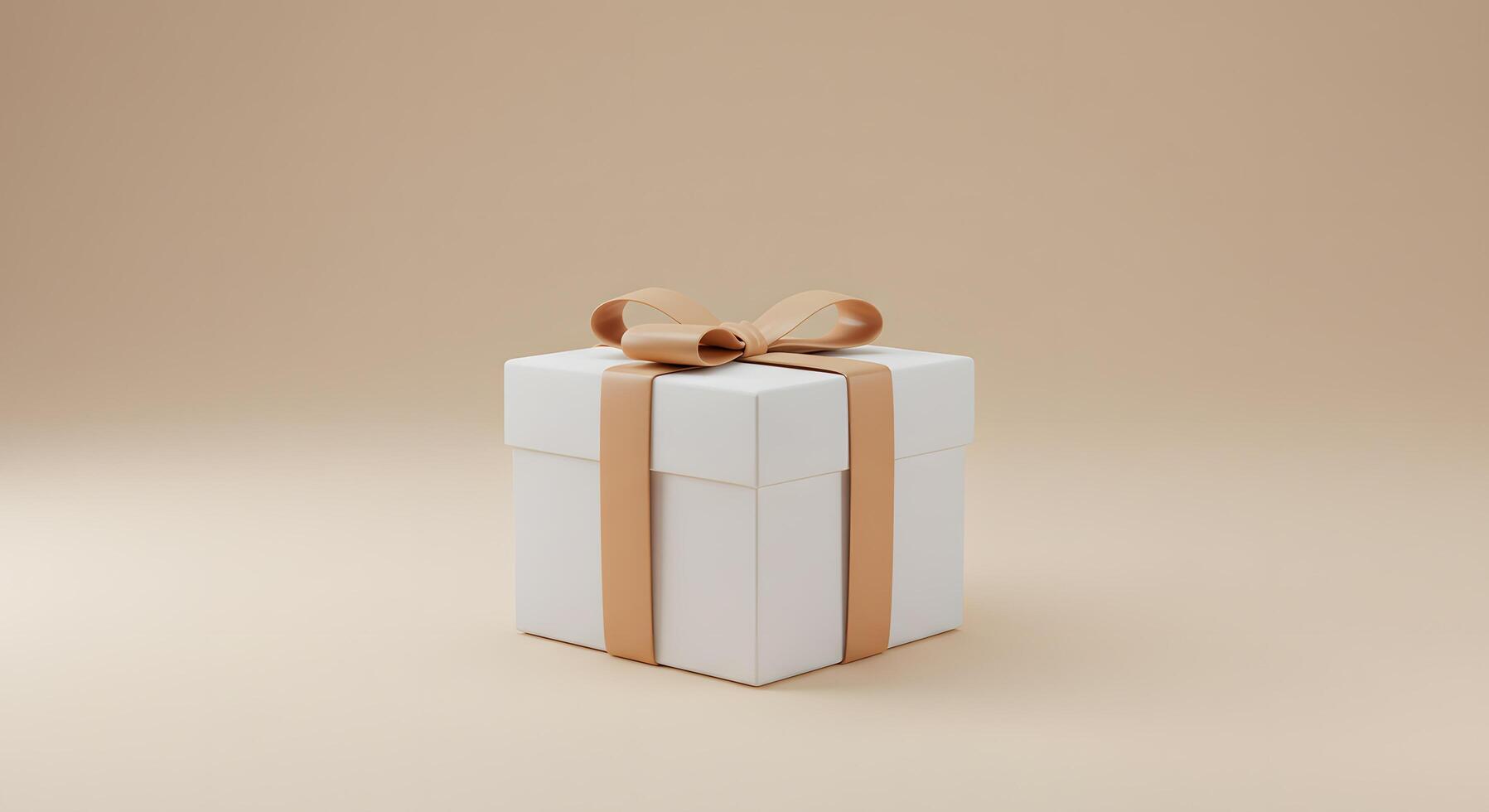 Elegant White Gift Box with Beige Ribbon on Beige Background A Minimalist Present Concept for Festive Occasions photo