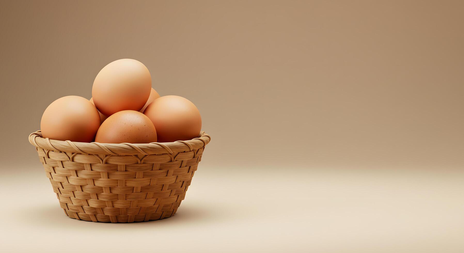 A Basket of Fresh Brown Eggs on a Beige Background Studio Shot photo