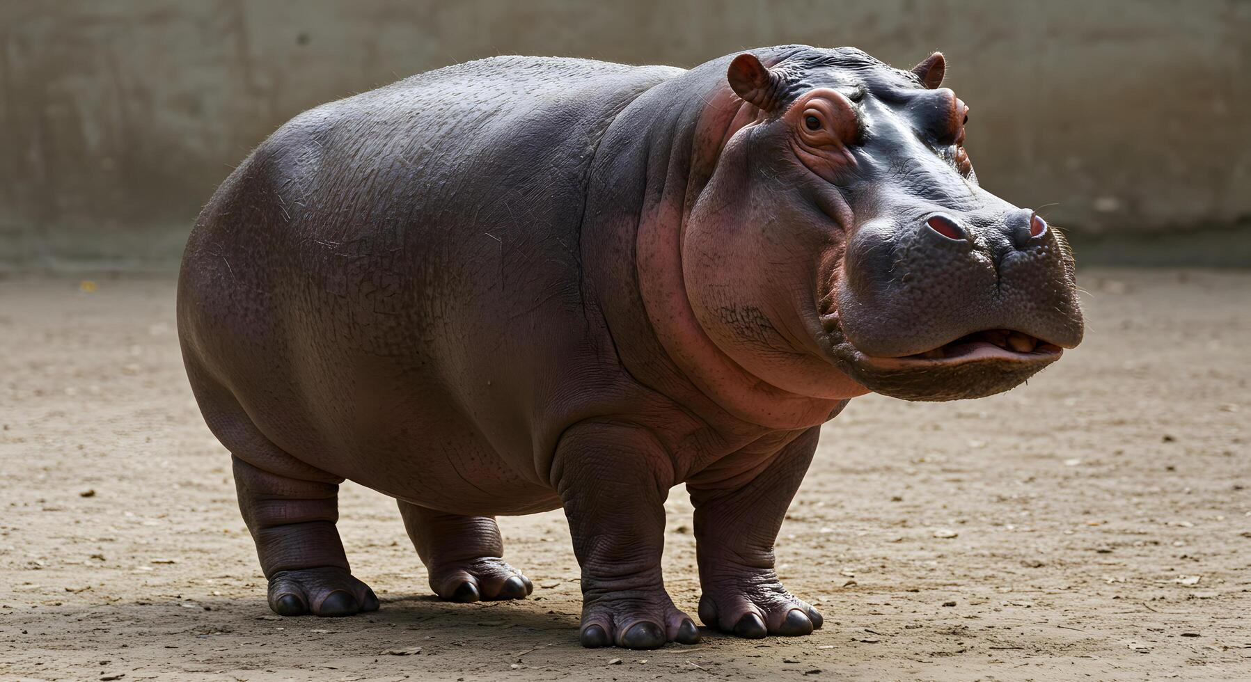 Majestic Hippopotamus in its Habitat A Close-Up View of a Hippopotamus in a Zoo Setting photo