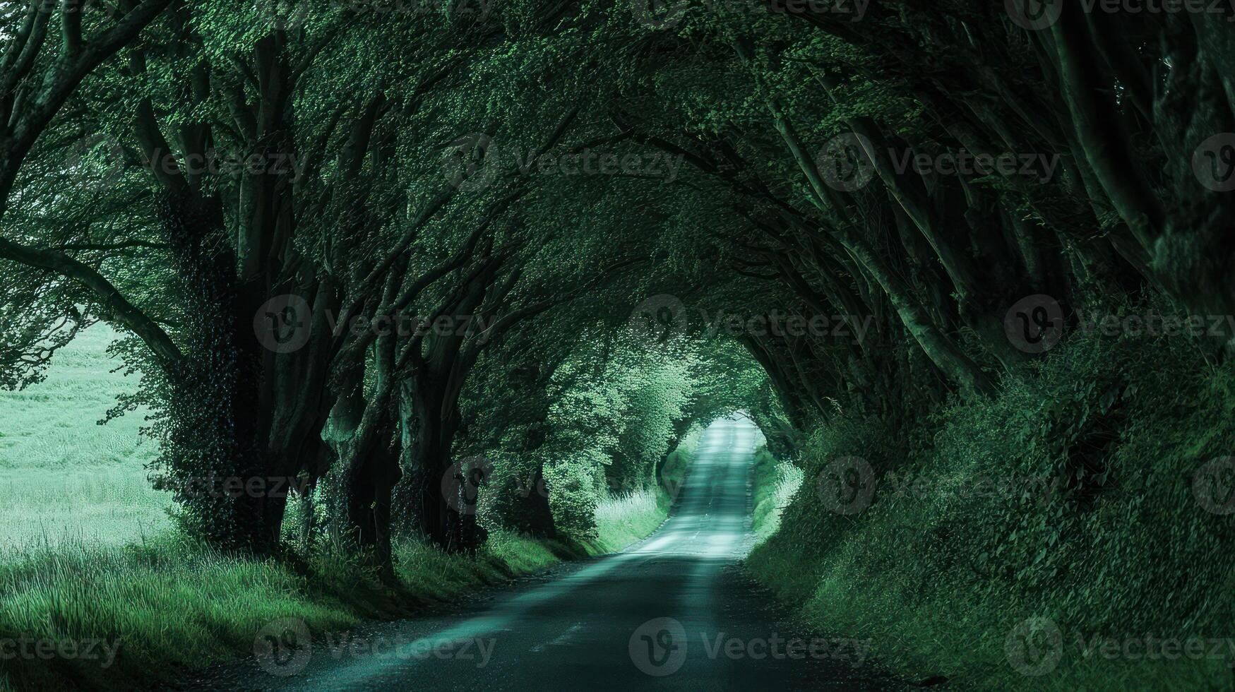 A Roadway Through a Verdant Tunnel of Trees photo