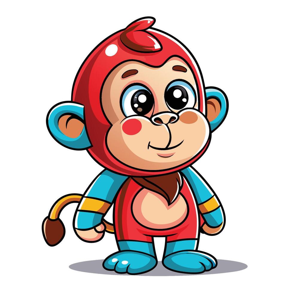 Cute cartoon monkey in a red and blue costume vector