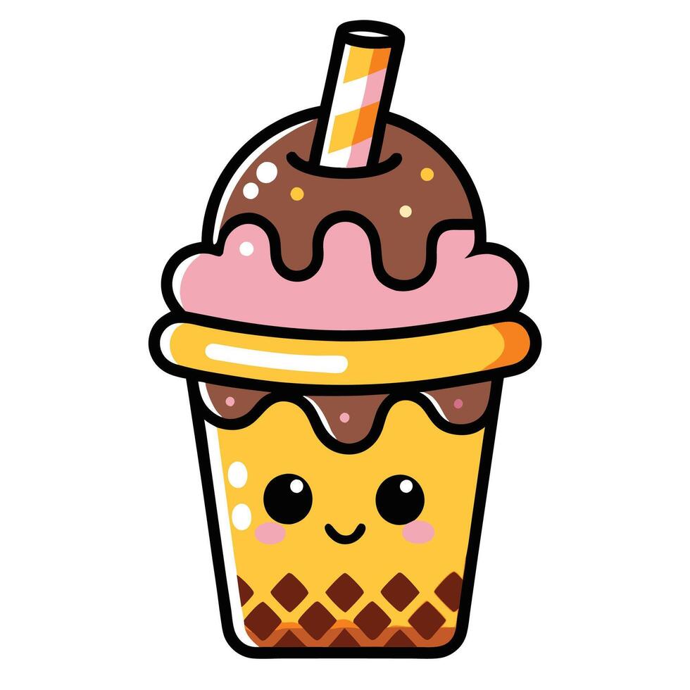 Cute cartoon ice cream drink with straw vector