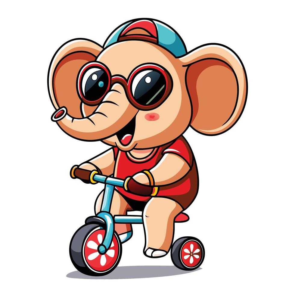 cartoon elephant ON A WHITE BACKGROUND riding a tricycle vector