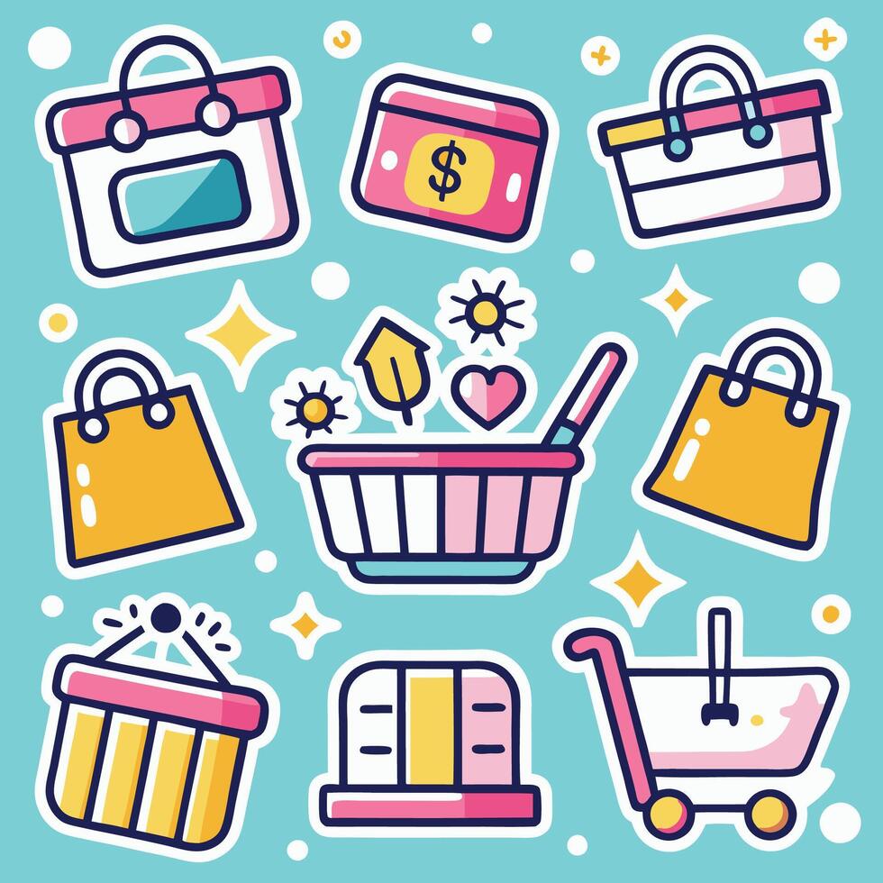 shopping icons set on blue background vector
