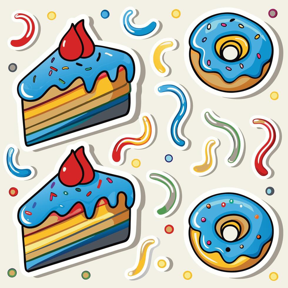 birthday cake and donuts vector