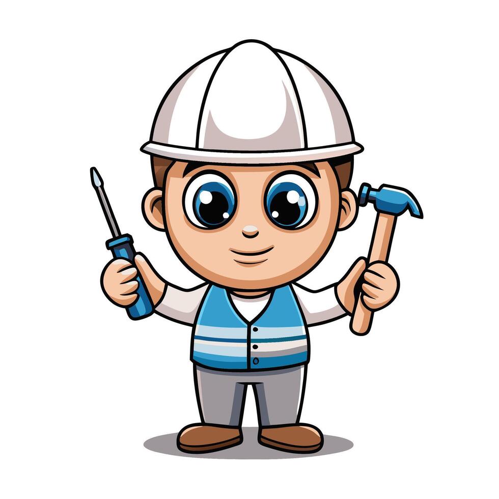 Cartoon Construction Worker with Tools vector