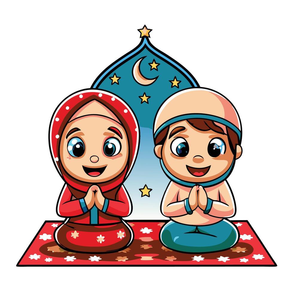 Praying Muslim Couple Cartoon vector