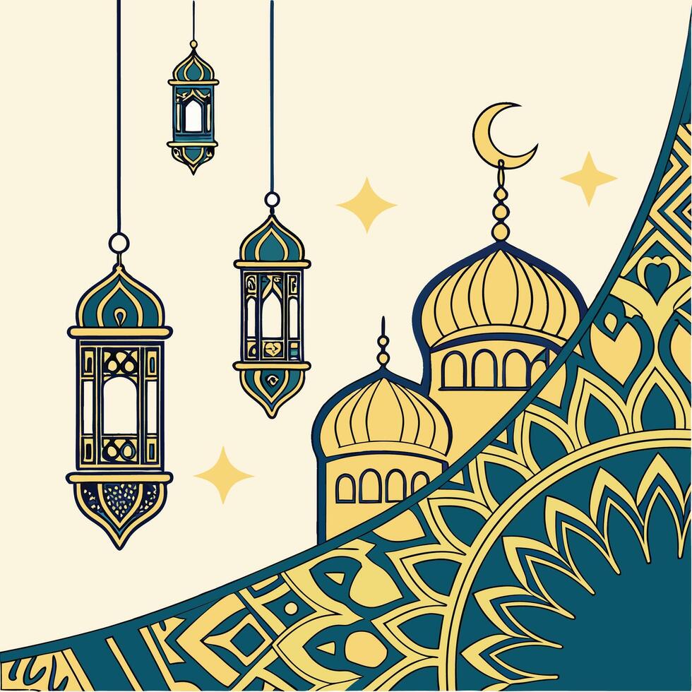 Islamic Design with Lanterns and Mosque vector