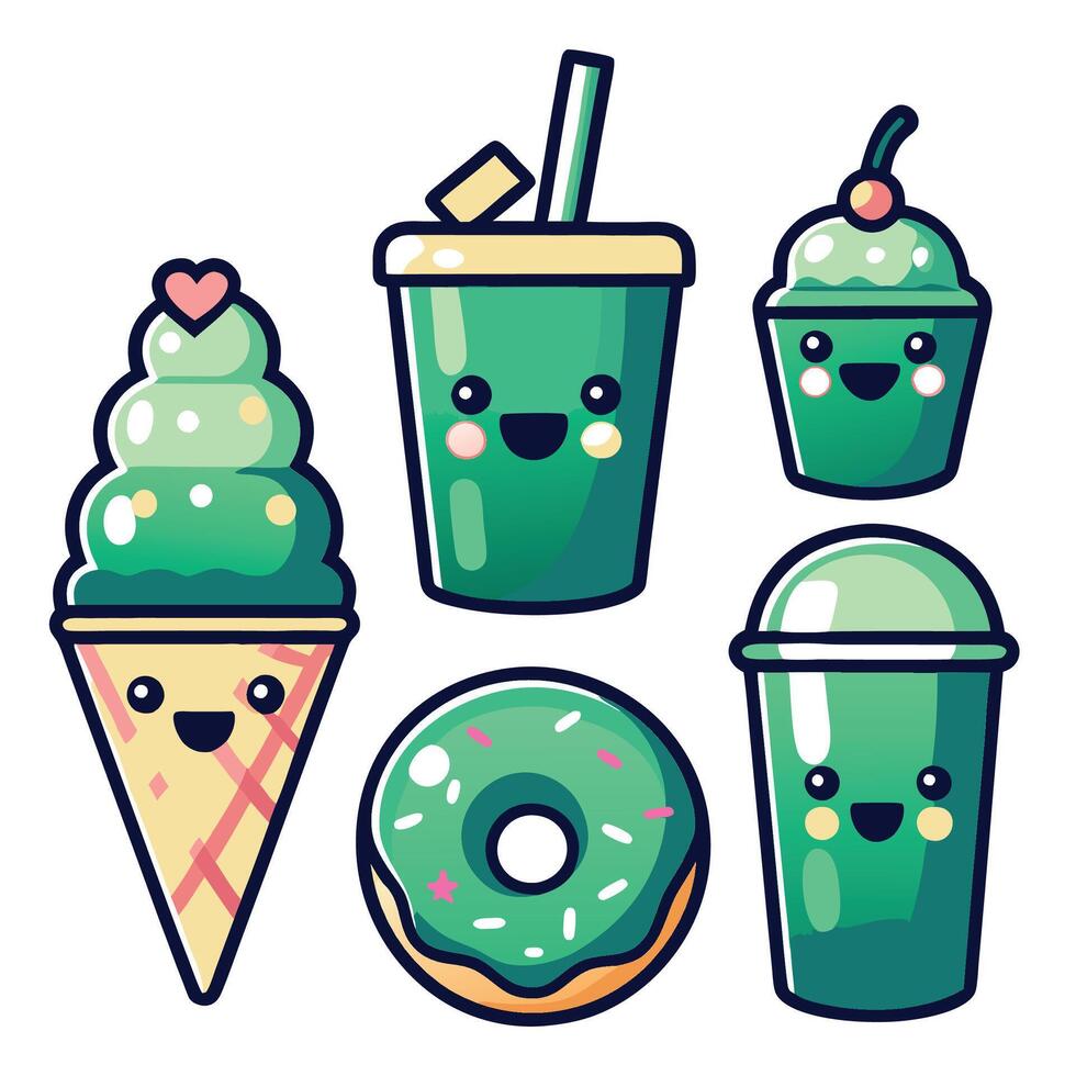 Cute Cartoon Green Treats vector