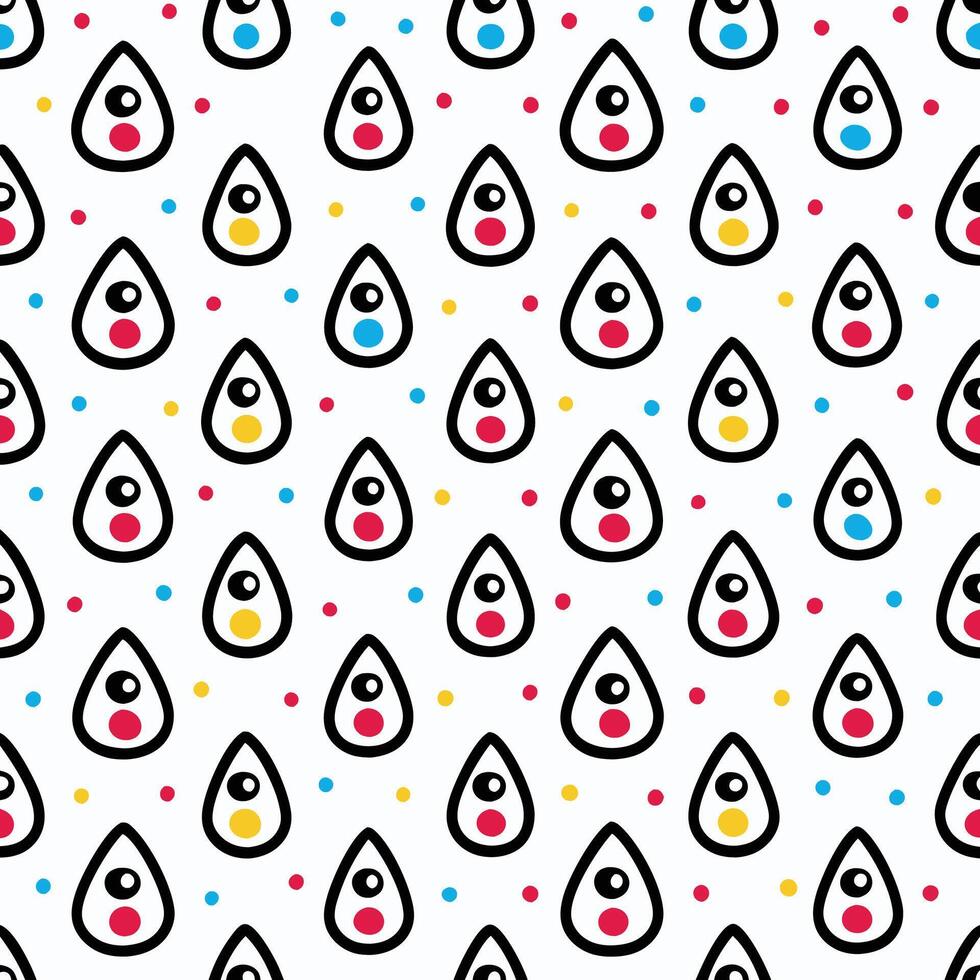 Seamless pattern with teardrop shapes and colorful dots on white background. vector