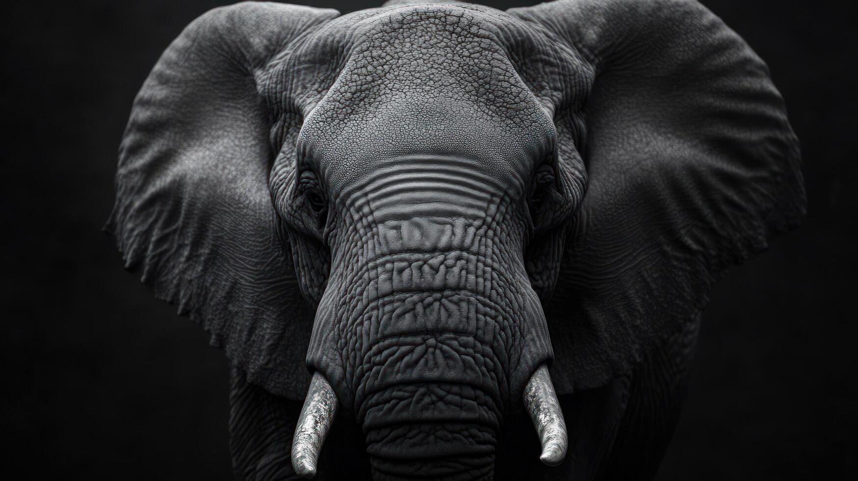 Close-up of an Elephant's Face with Wrinkled Skin and Tusks photo