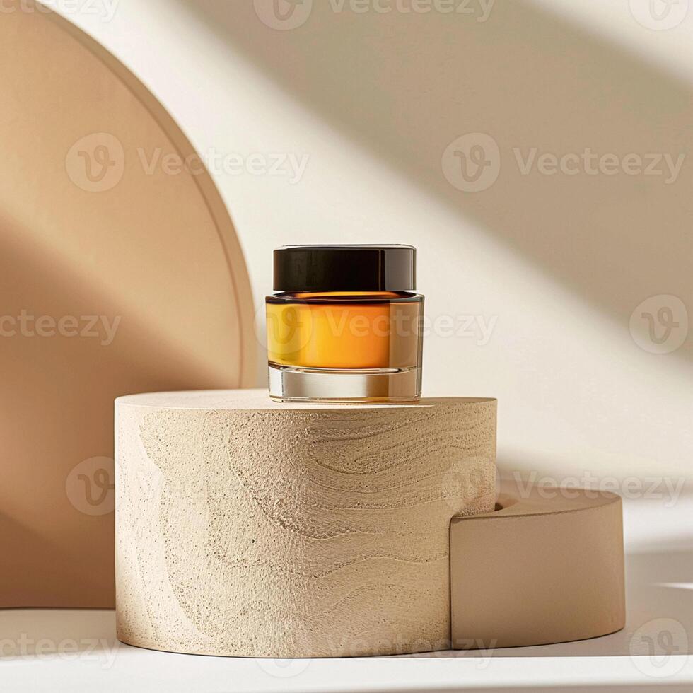 Cosmetic cream in a glass jar. Skin care concept. Cosmetic products background photo