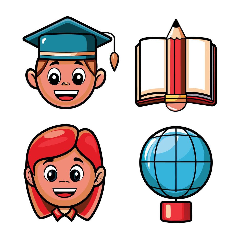 Cute cartoon characters representing education and global awareness vector