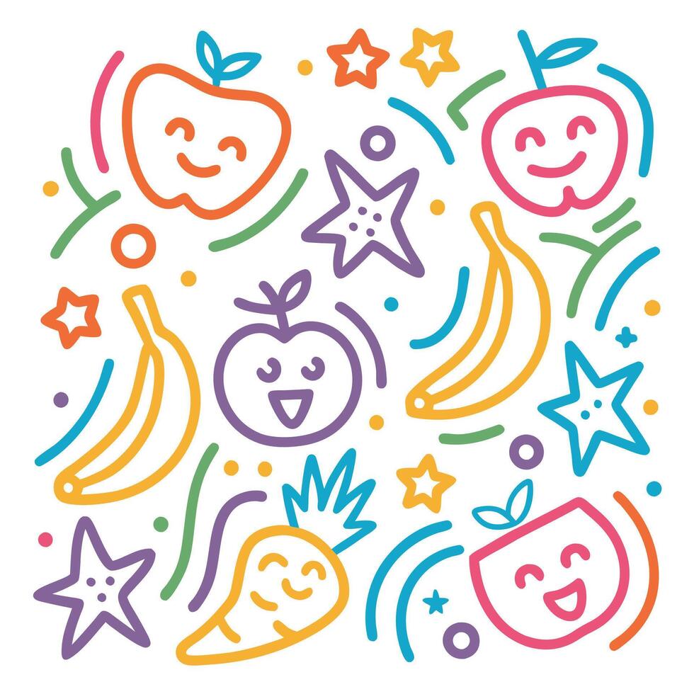 Colorful fruit pattern with happy faces vector