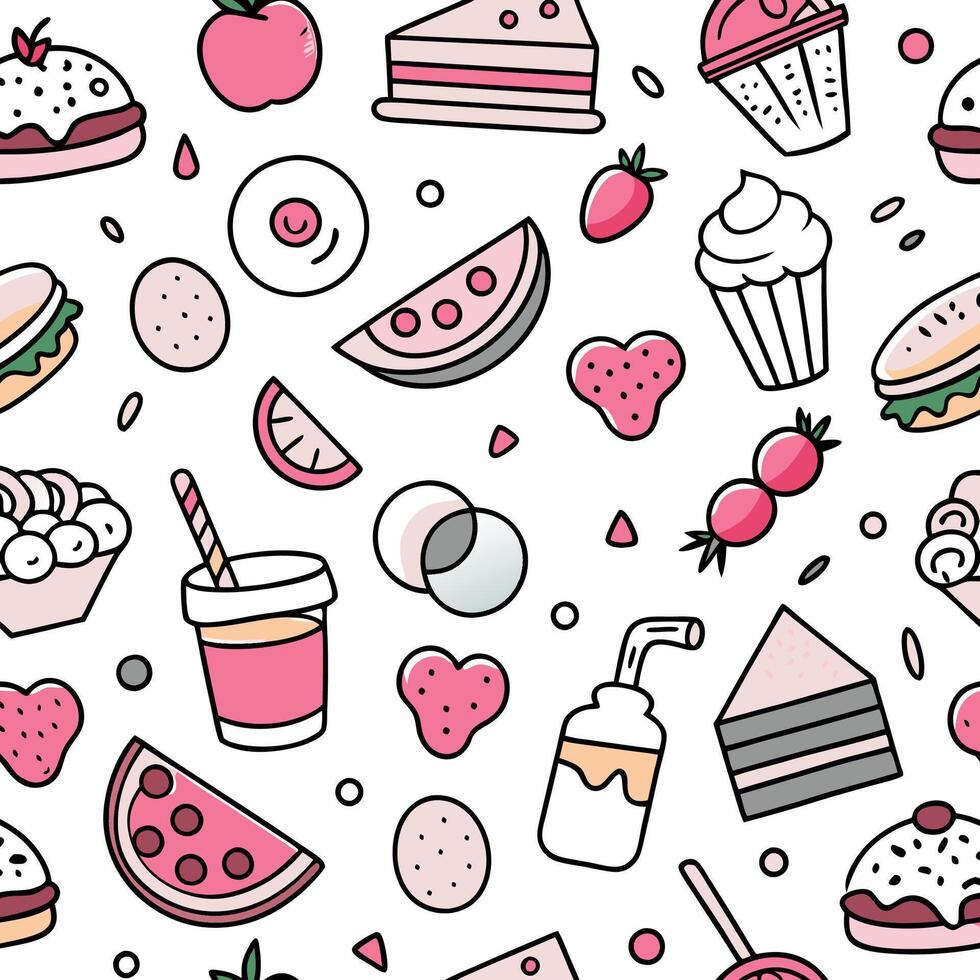 a seamless pattern food items ON A WHITE BACKGROUND ON A WHITE BACKGROUND vector