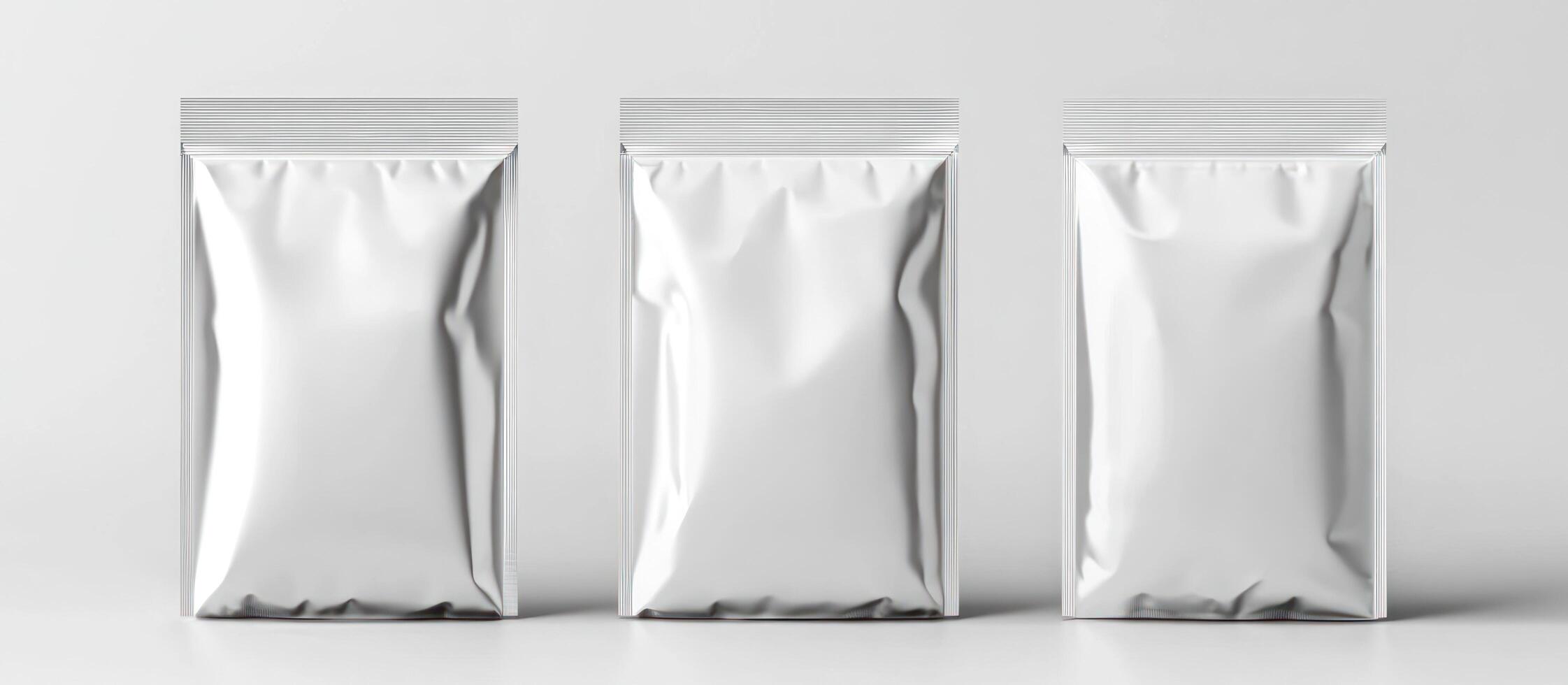 Three Blank White Foil Packaging Pouches photo