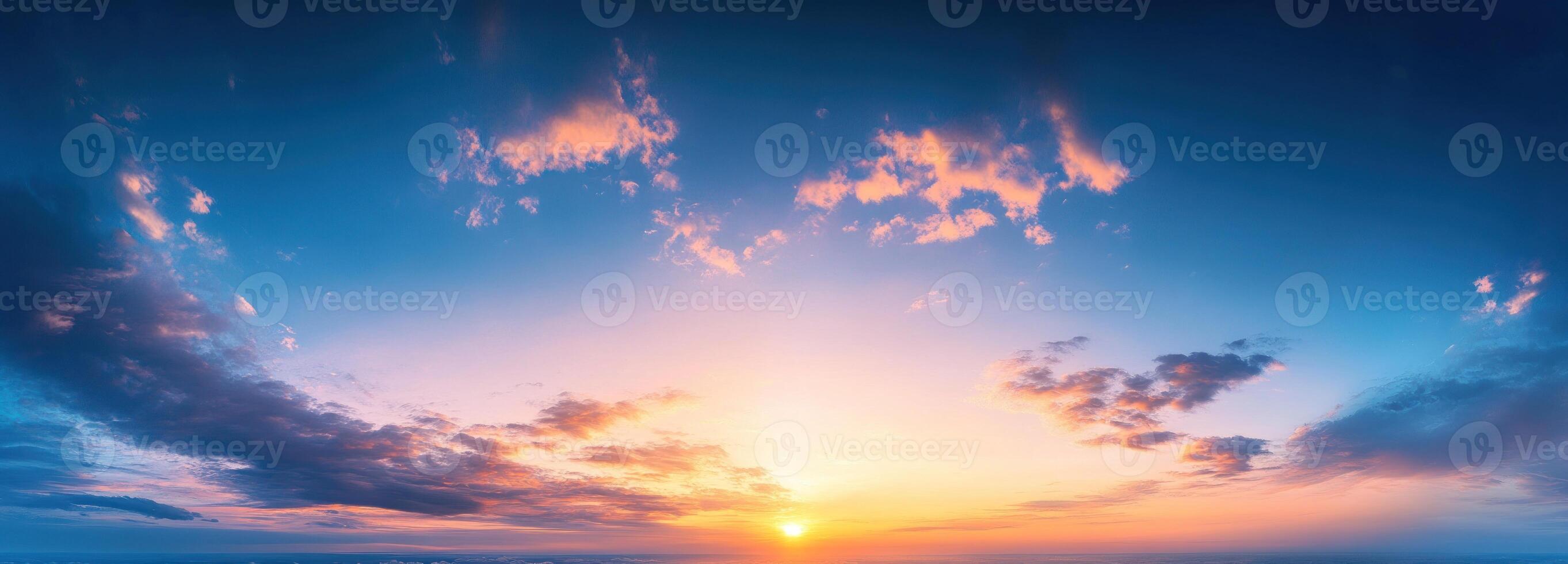 A Colorful Sunset Sky with Fluffy Clouds photo