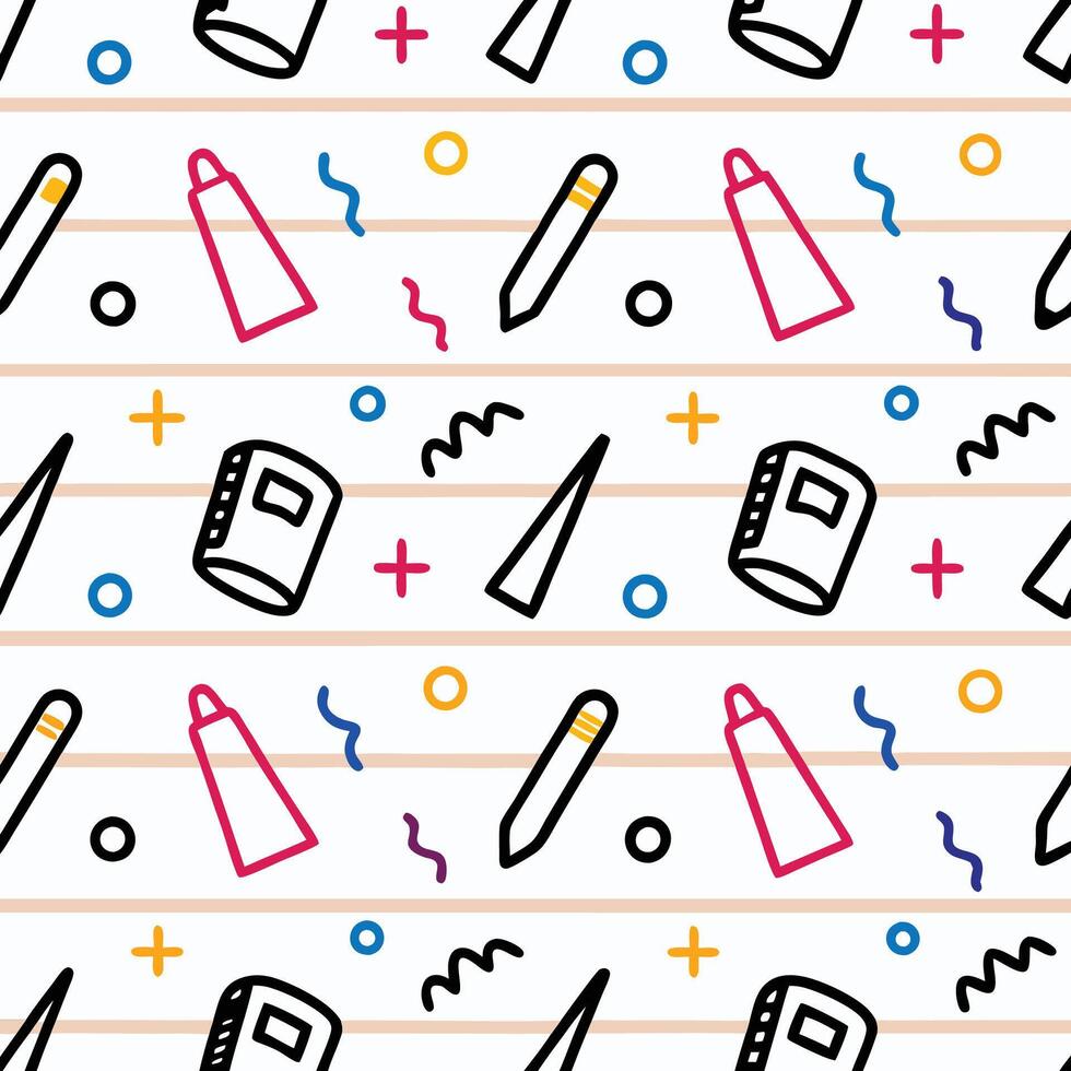 a pattern with school supplies and pencils ON A WHITE BACKGROUND vector