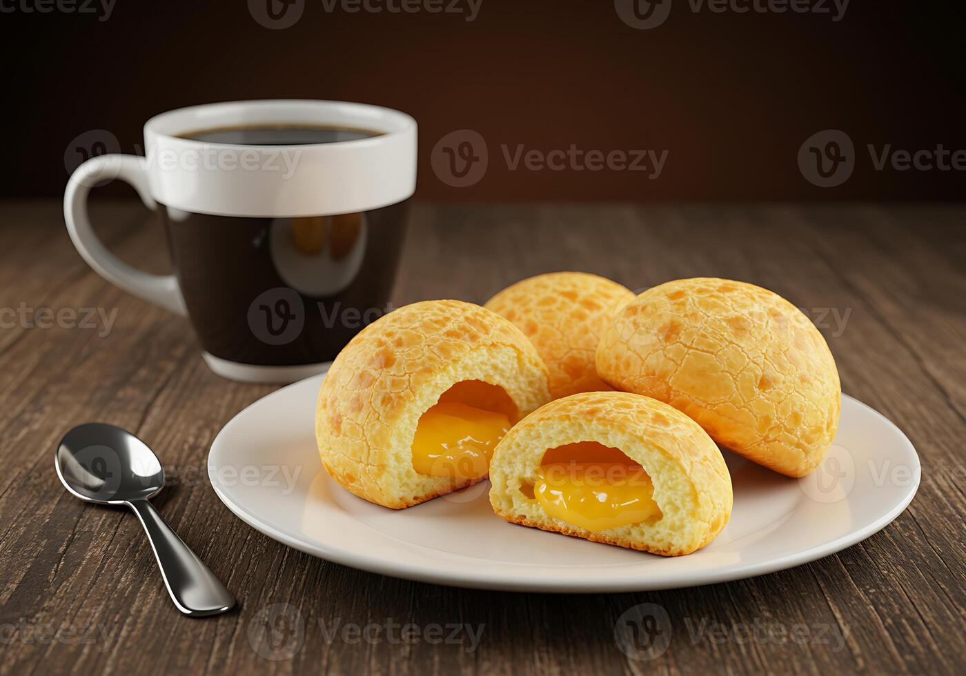 Delicious Cheese Bread Po De Queijo with Coffee photo