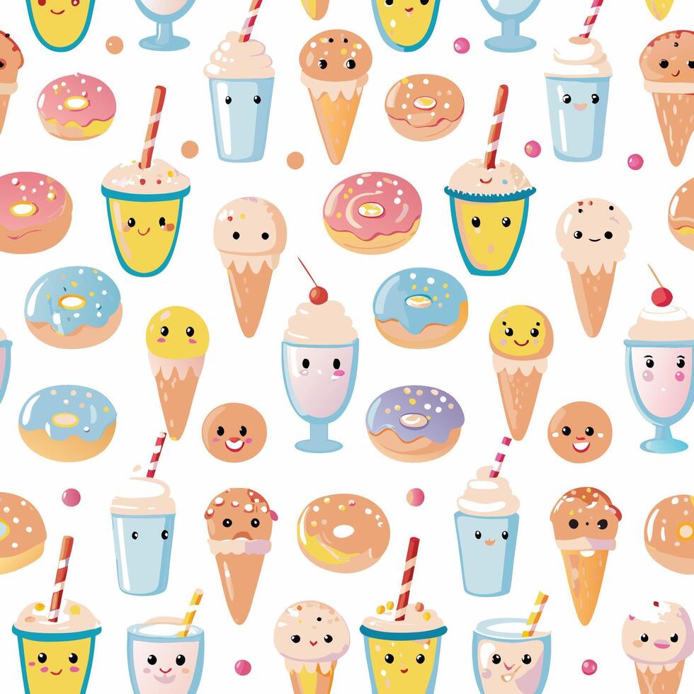a pattern with ice cream and donuts vector
