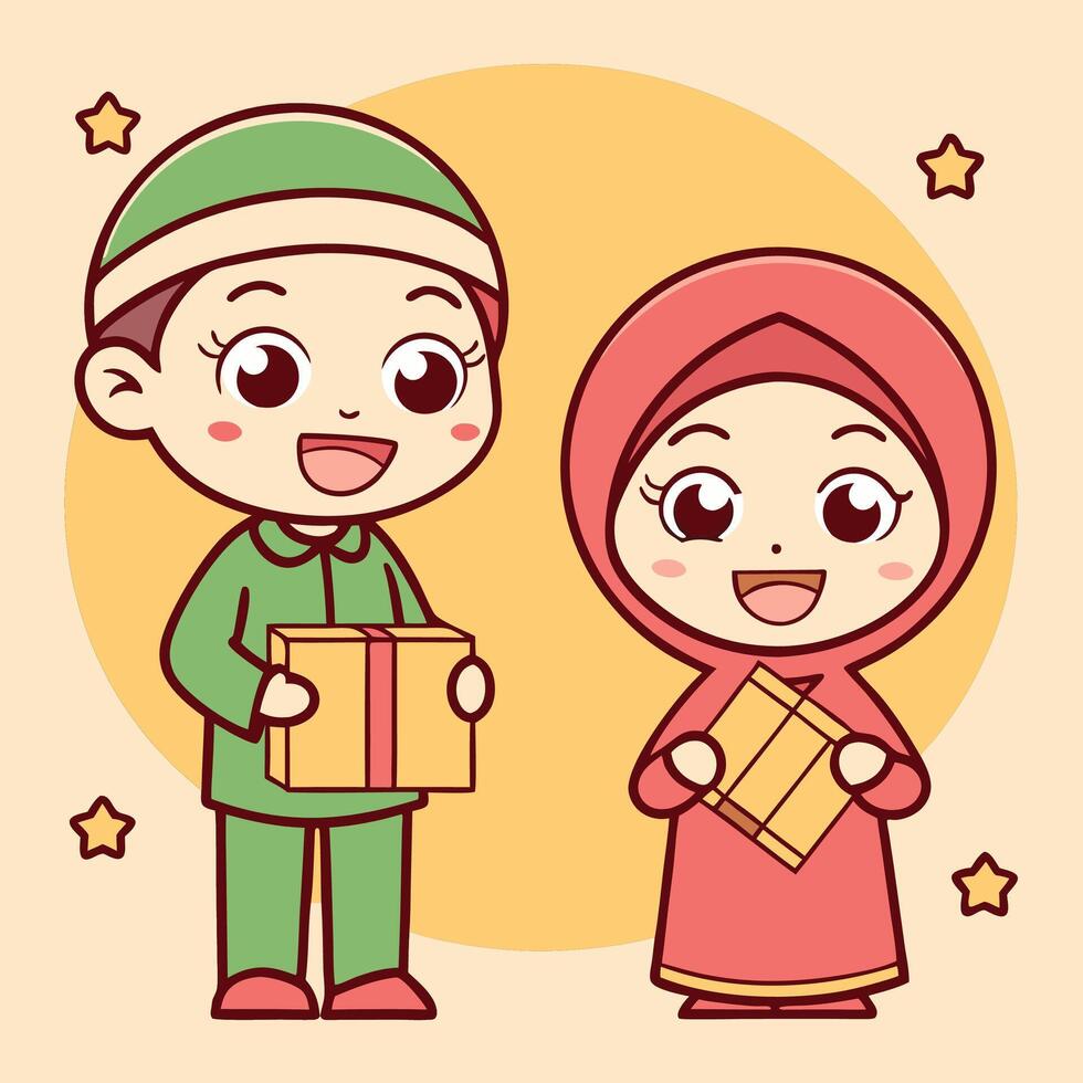 Cute cartoon children giving a gift vector