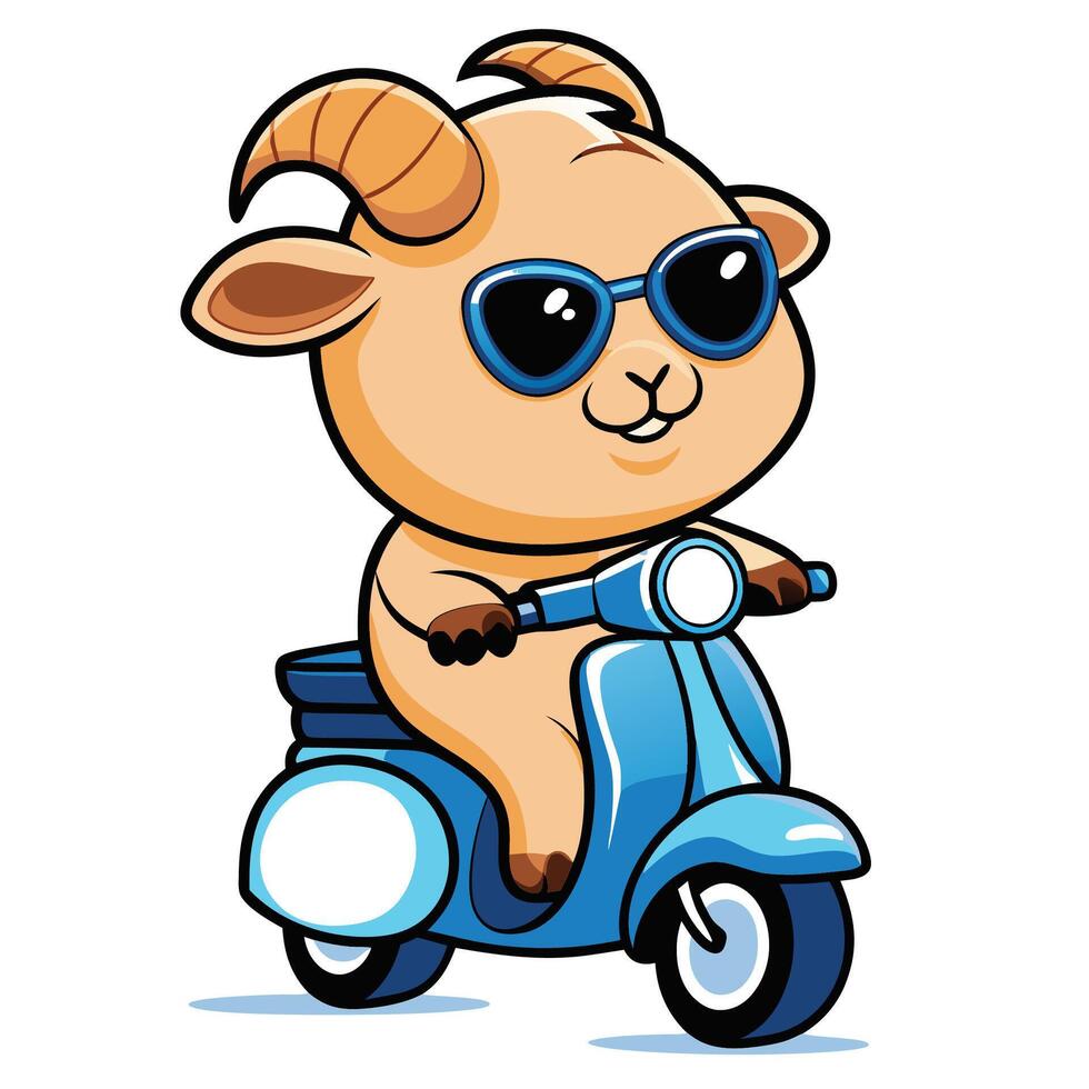 goat on scooter illustration , ON A WHITE BACKGROUND vector