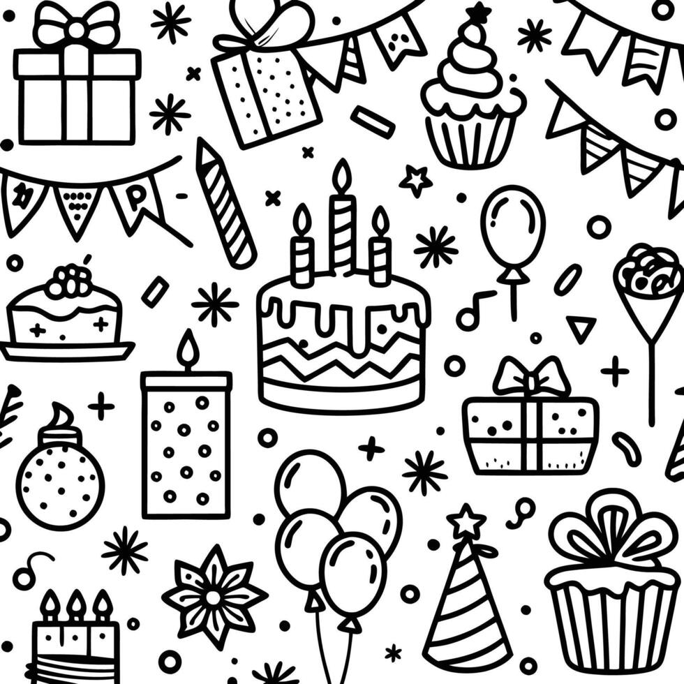 Happy Birthday Party Doodle Pattern. vector