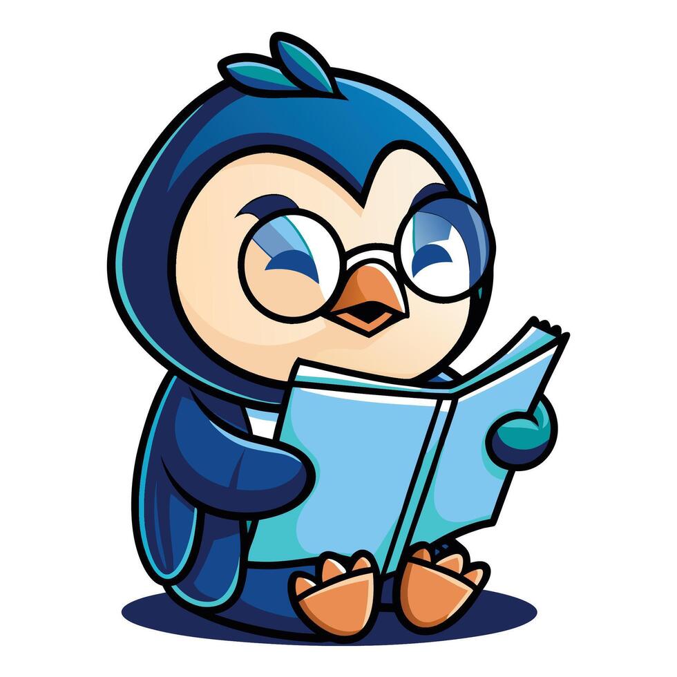 Cute Penguin Reading a Book vector
