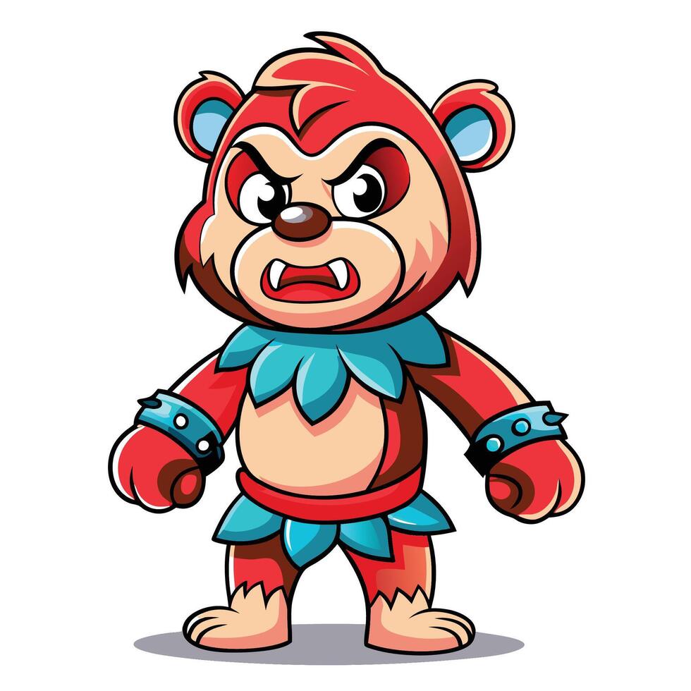 Angry cartoon bear with tribal-inspired attire vector