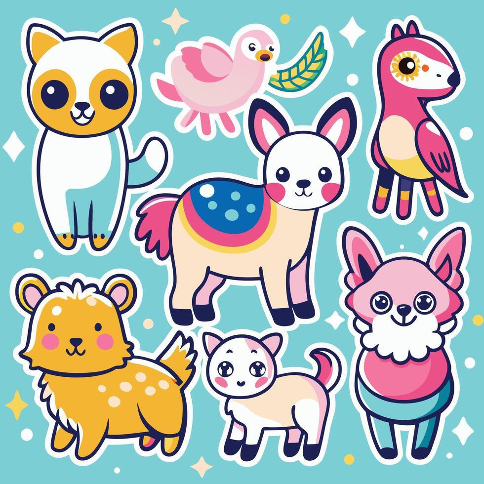 cute animals and animals in cartoon style vector