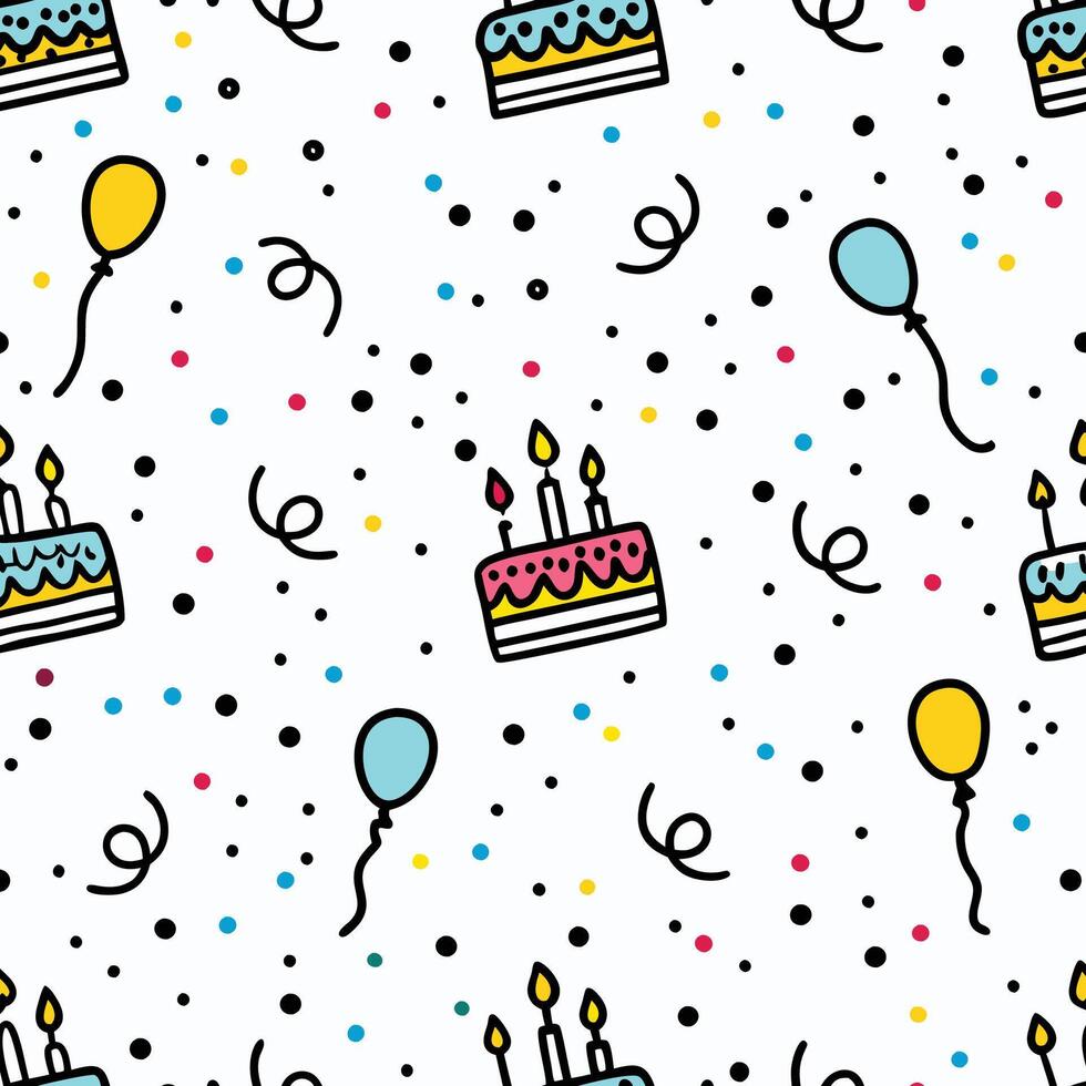 seamless pattern with birthday cake and balloons vector