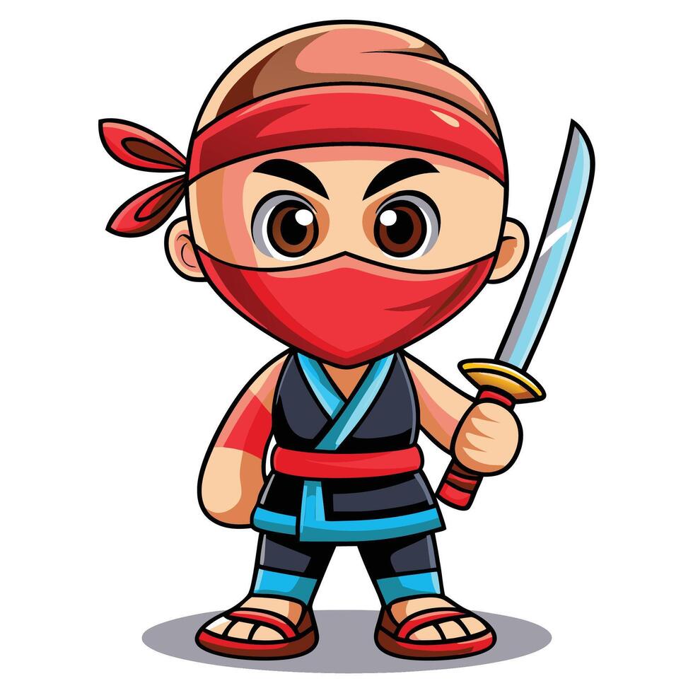 cartoon ninja character with sword vector