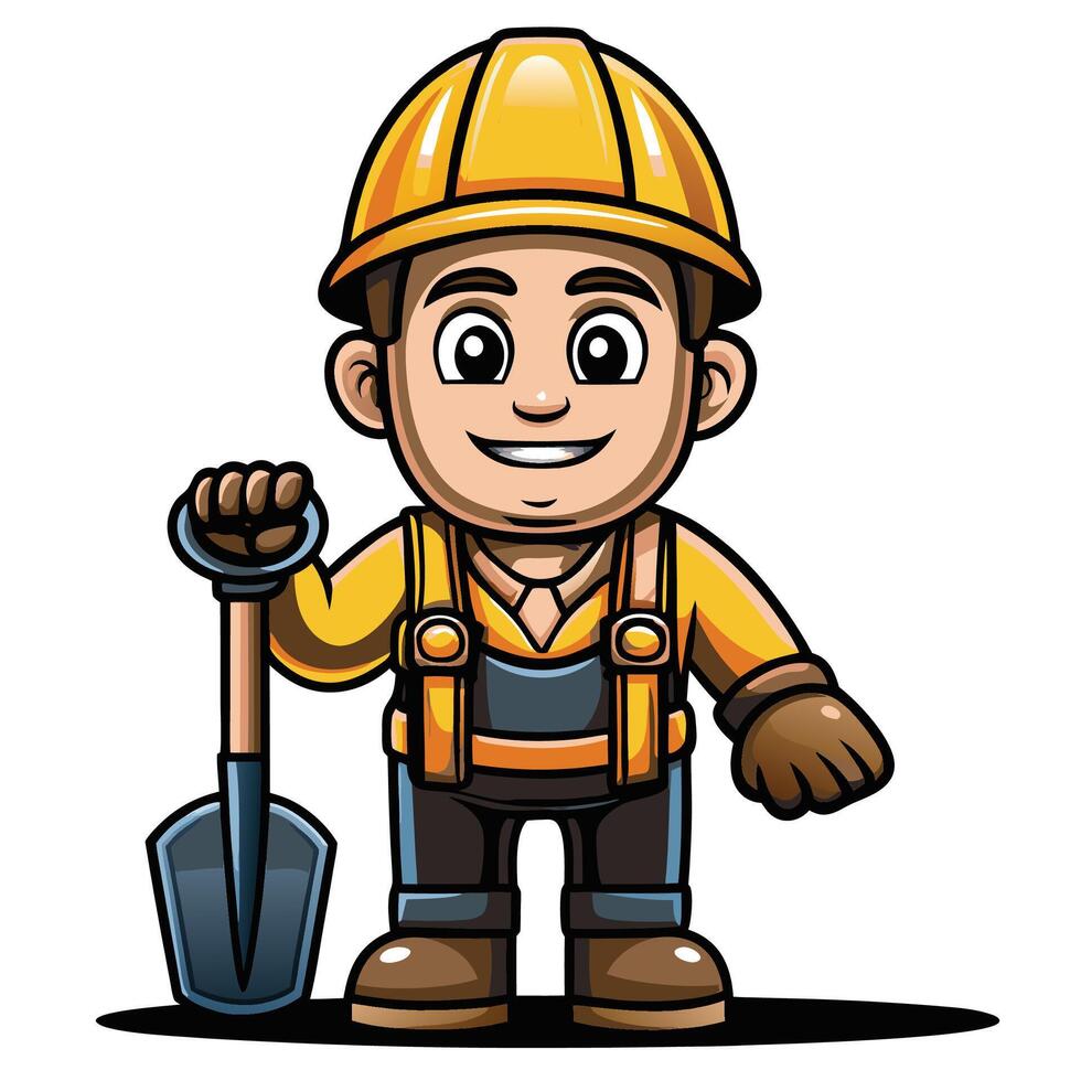construction worker holding a shovel vector