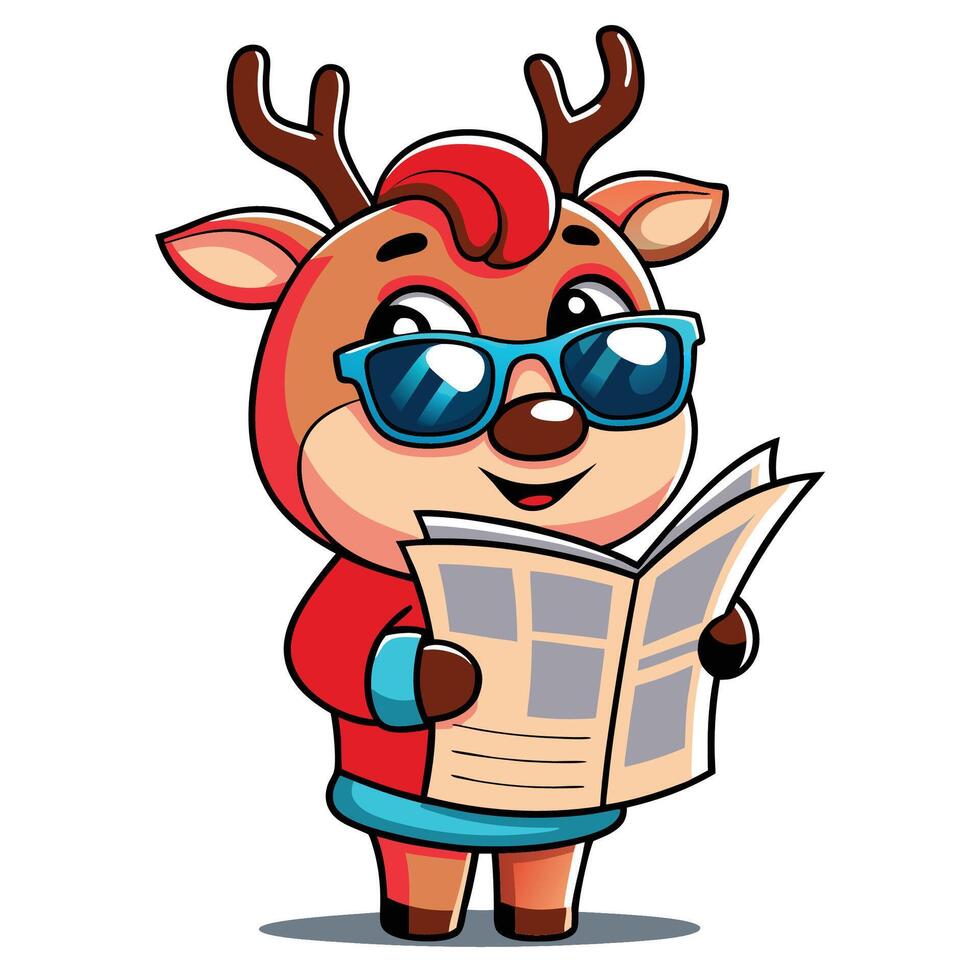 Cute deer with sunglasses reading newspaper vector