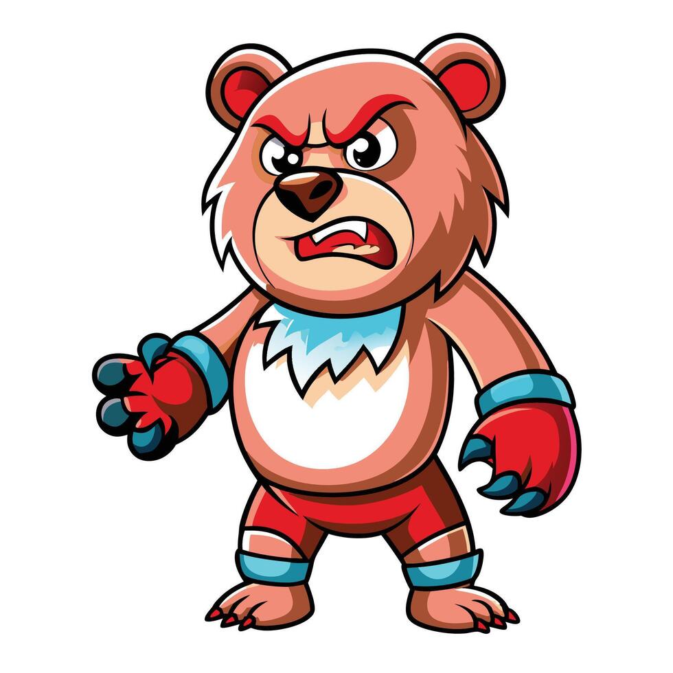 Angry bear cartoon character in fighting stance vector