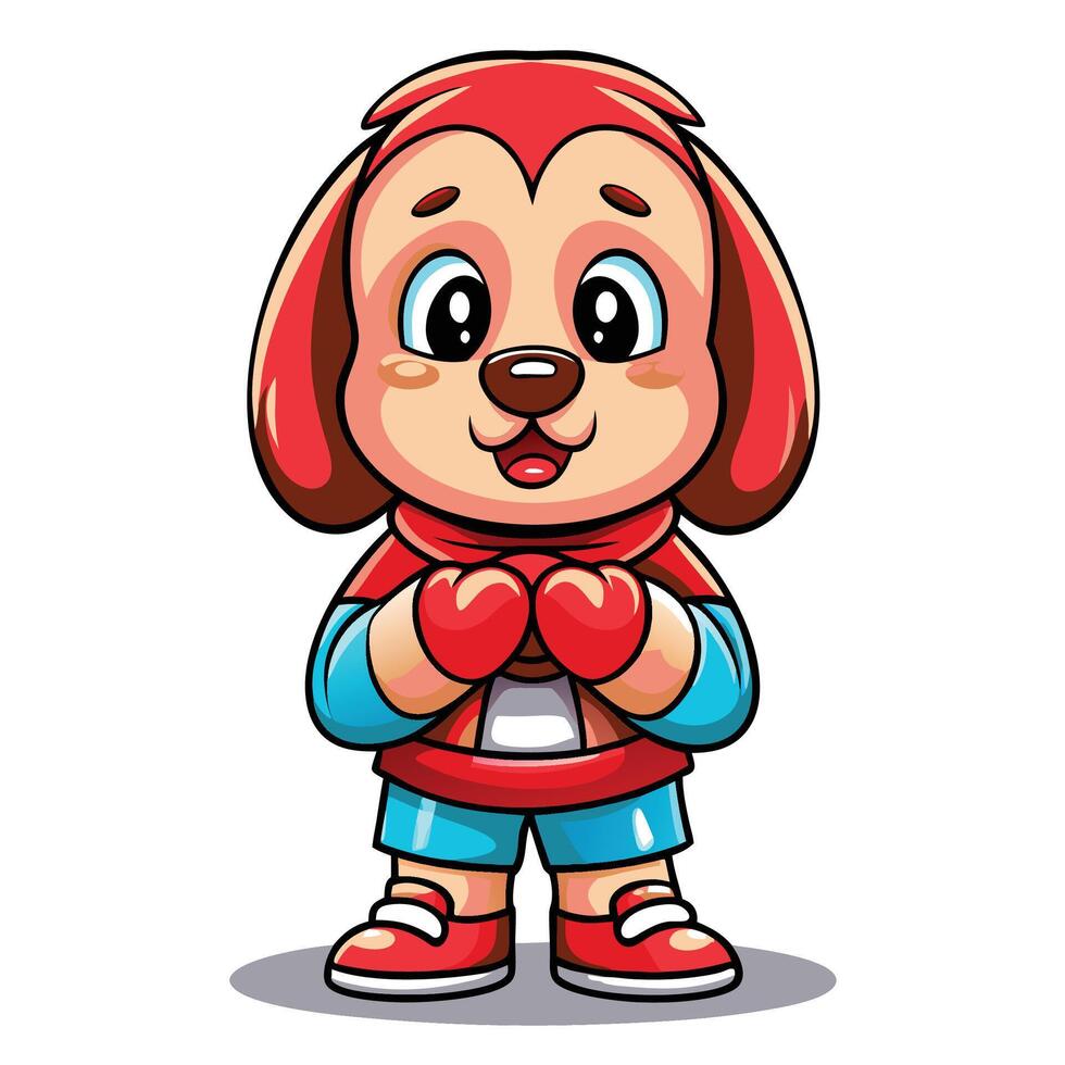 Cute cartoon dog character wearing boxing gloves vector