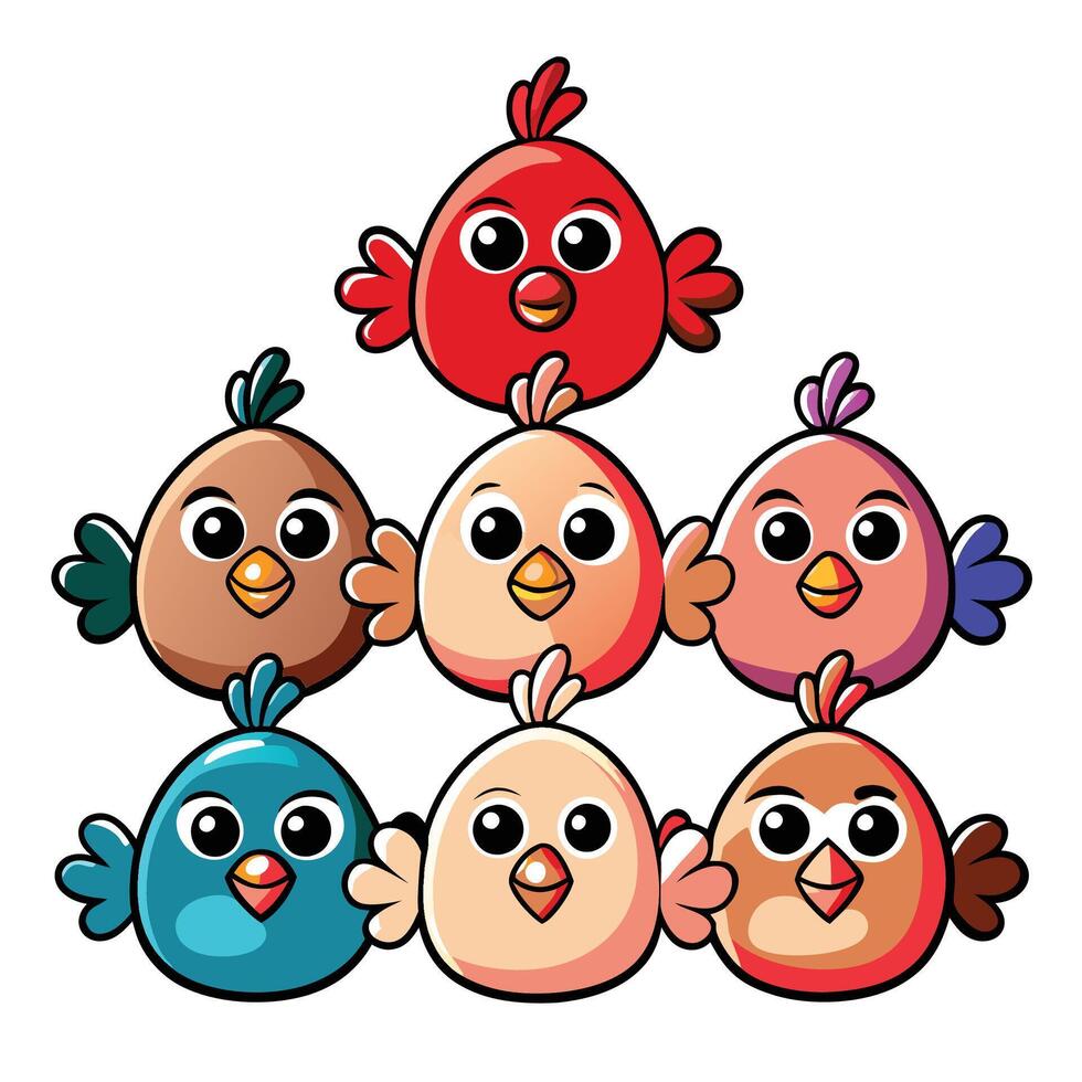 Cute cartoon birds stacked in a pyramid vector
