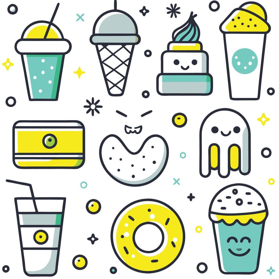 Cute Cartoon Food and Drinks vector