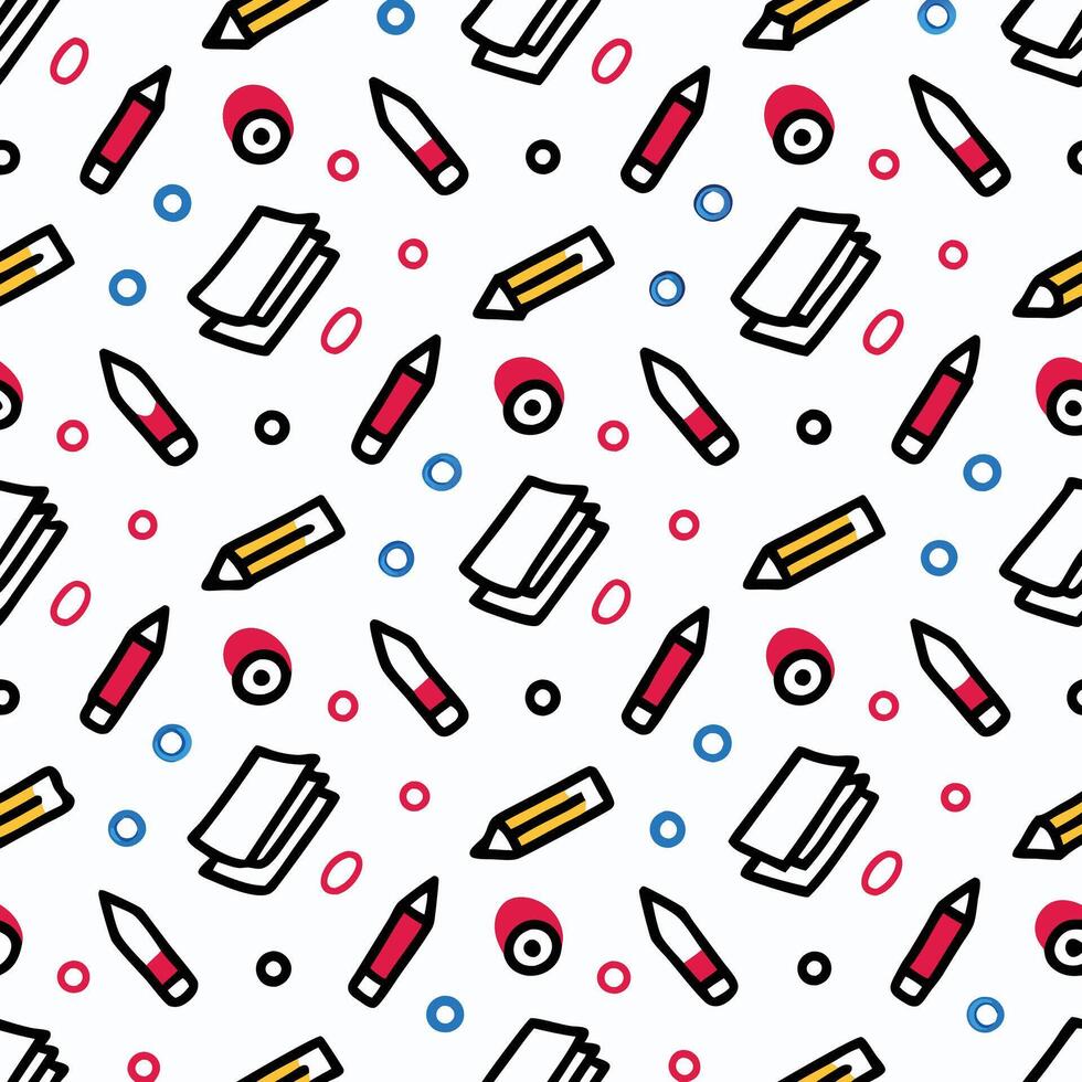 Colorful school supplies pattern background vector