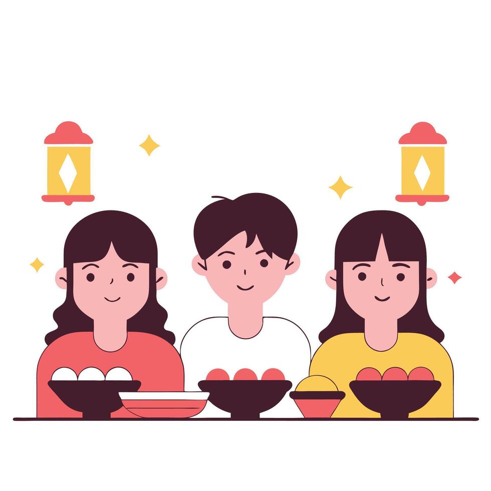 Happy family enjoying a meal vector