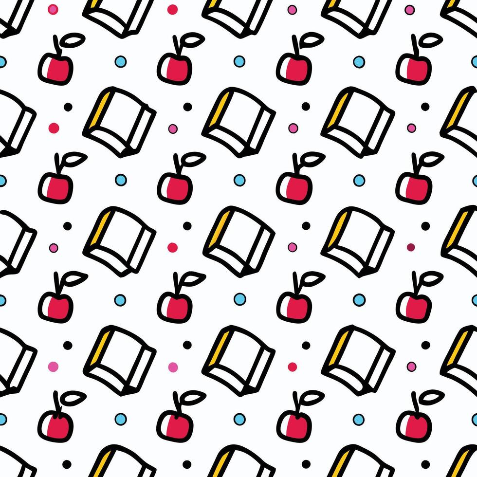 Repeating pattern of stylized apples and books vector