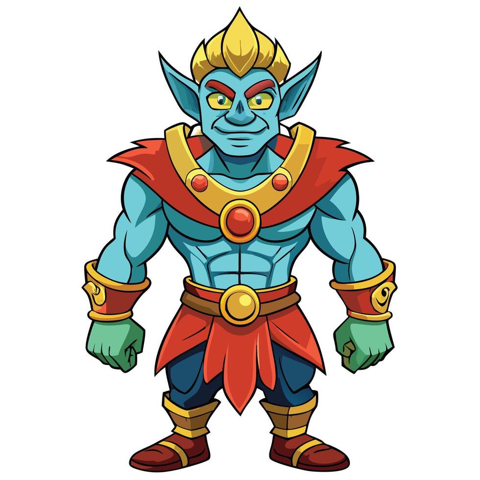 Powerful blue-skinned elf warrior with golden hair and ornate armor. vector