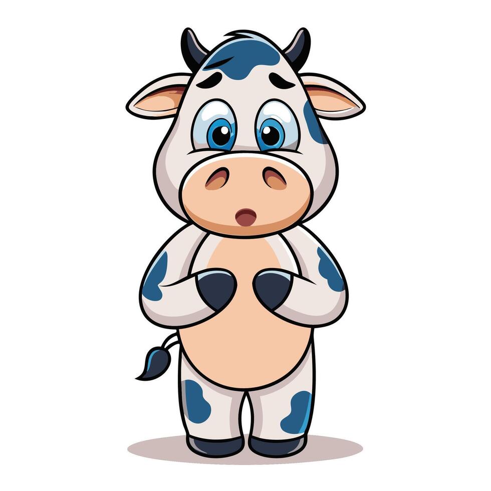 Cute cartoon cow with surprised expression vector