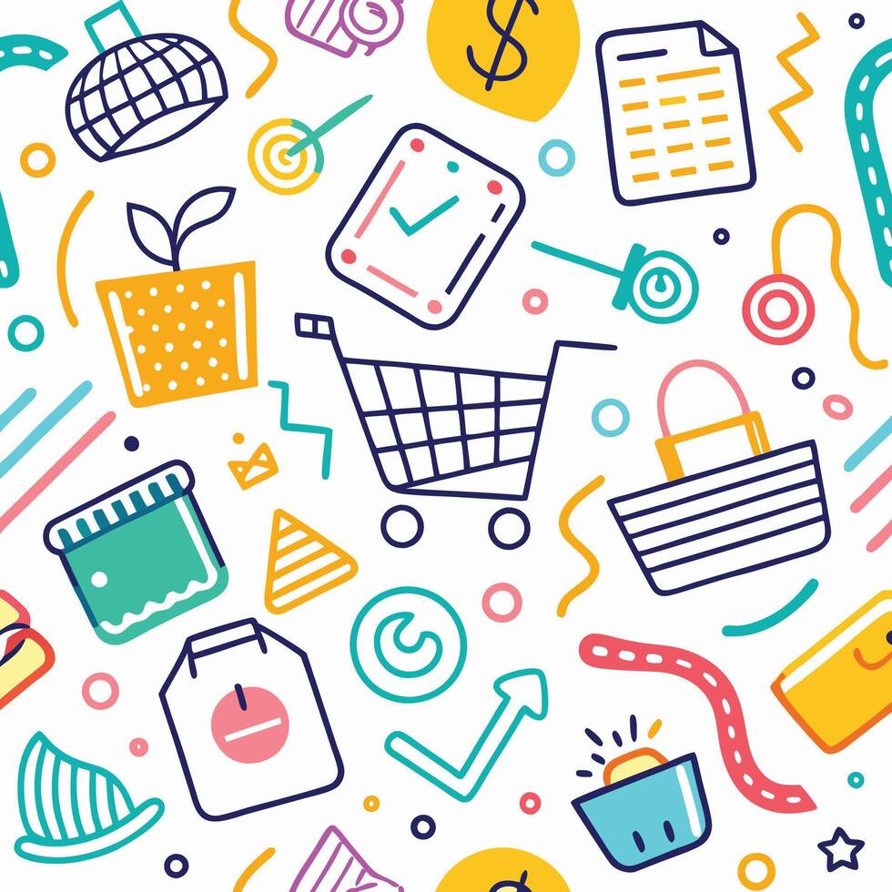 Colorful abstract pattern with business and shopping icons vector
