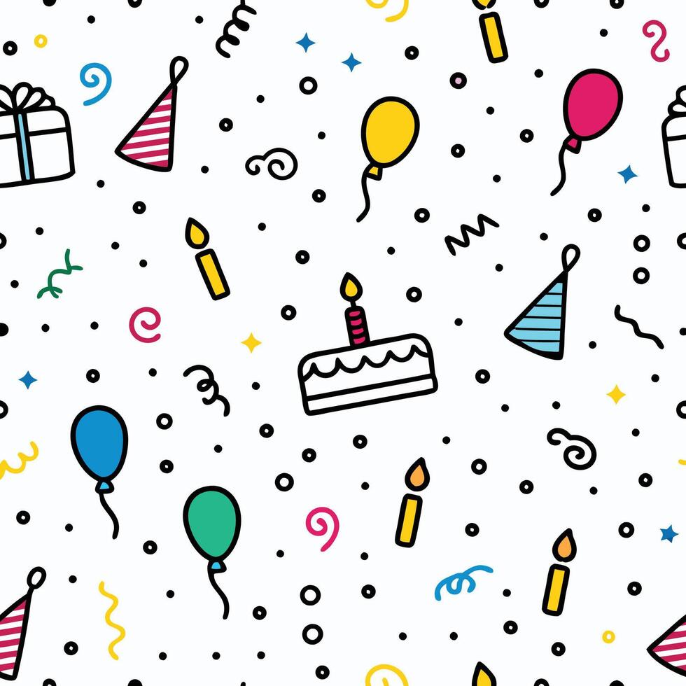 birthday seamless pattern with birthday balloons and confetti vector