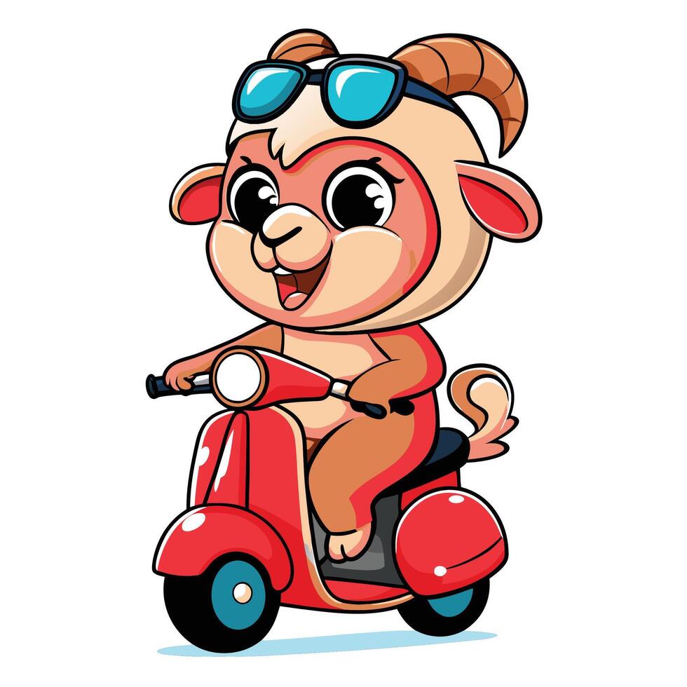 goat on scooter illustration ON A WHITE BACKGROUND vector