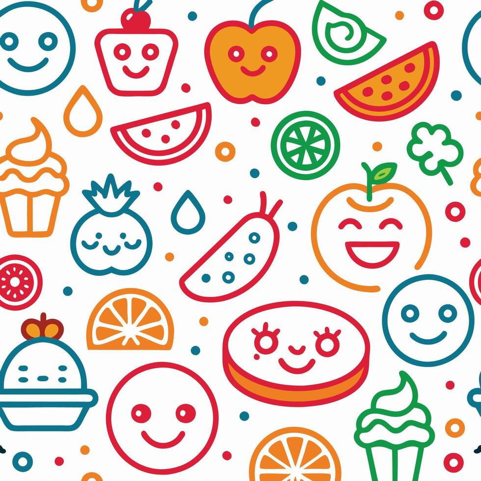 Happy fruit and dessert seamless pattern. vector