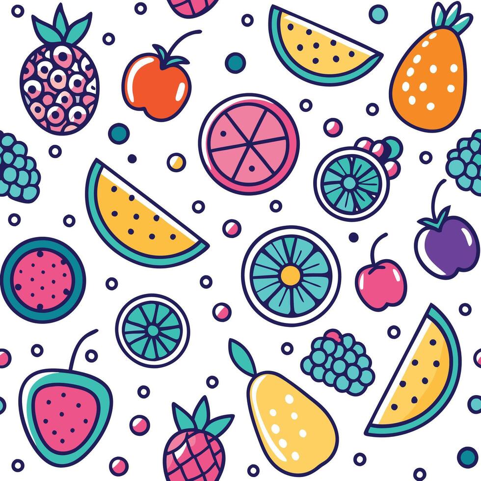 seamless pattern with ON A WHITE BACKGROUND fruit and berries vector