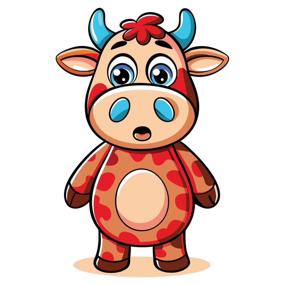 Cute cartoon cow with red spots vector
