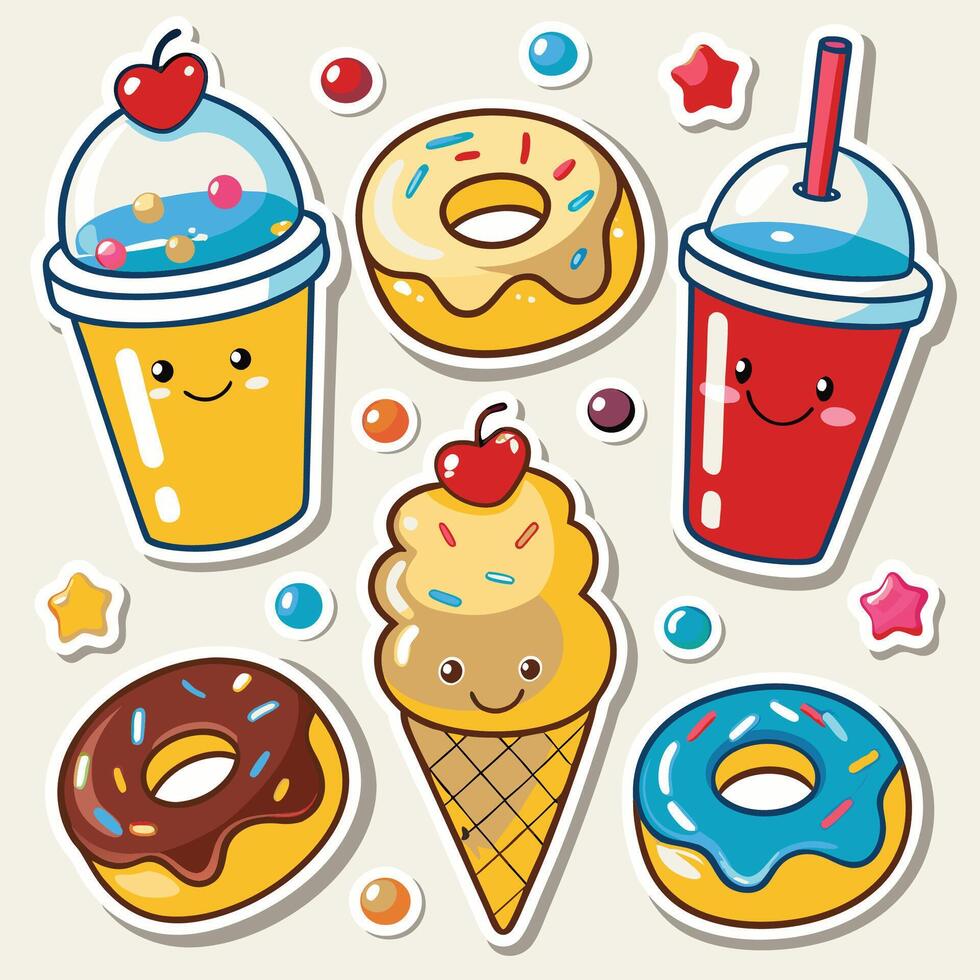 cute donuts and ice cream with sprinkles vector